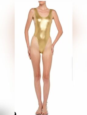 Norma Kamali Metallic Gold One-Piece Marissa
